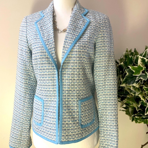 Women’s Jacket, Together, Size: 4, Color: Off-white/various blues, Front-Pockets - Picture 1 of 14